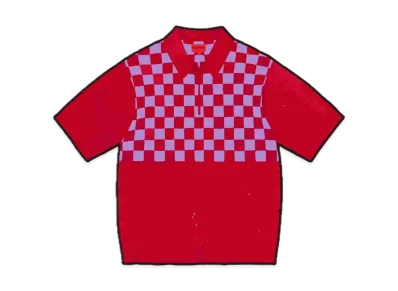 Supreme Checkerboard Zip Polo "Red"