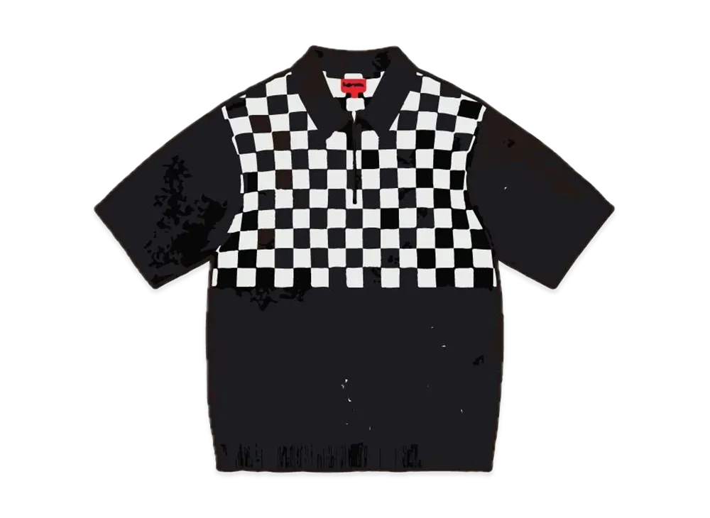 Supreme Checkerboard Zip Polo "Black"