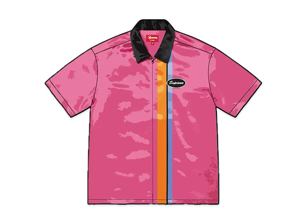 Supreme Satin Zip Up S/S Shirt "Pink"