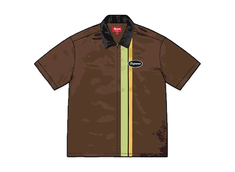 Supreme Satin Zip Up S/S Shirt "Brown"
