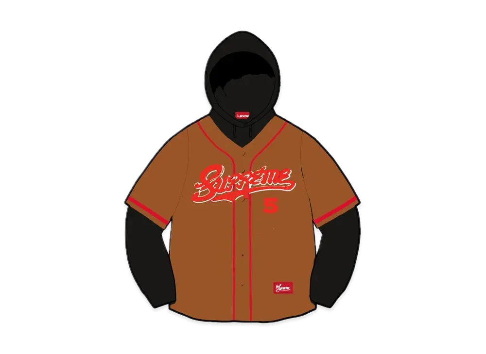 Supreme Baseball Jersey Hooded Sweatshirt "Brown"