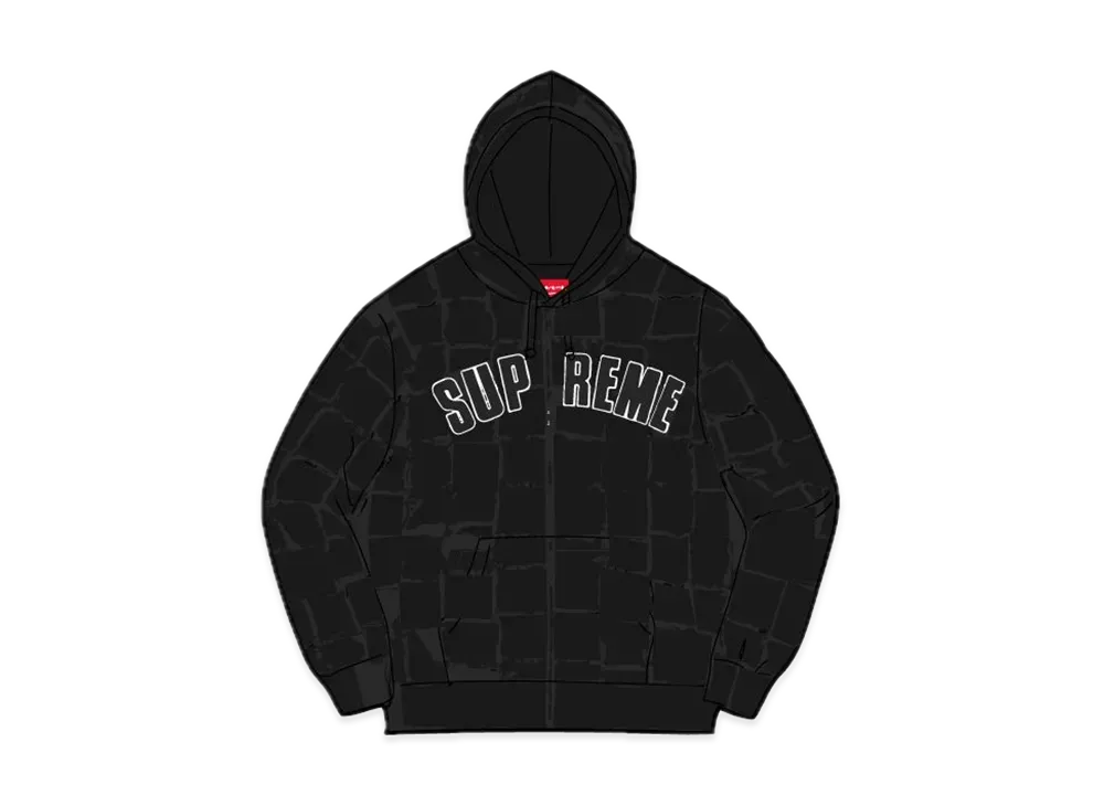 Supreme Reverse Patchwork Zip Up Hooded Sweatshirt "Black"