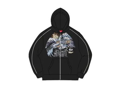 Supreme Falcon Raglan Zip Up Hooded Sweatshirt "Black"