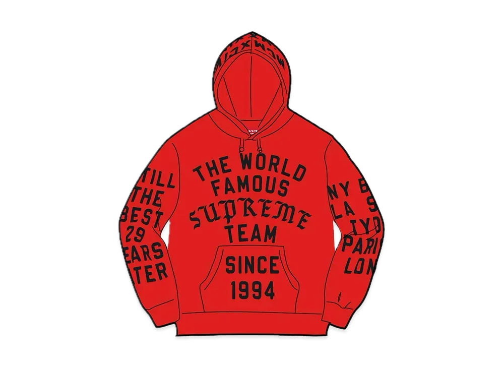 Supreme Team Flocked Hooded Sweatshirt "Red"