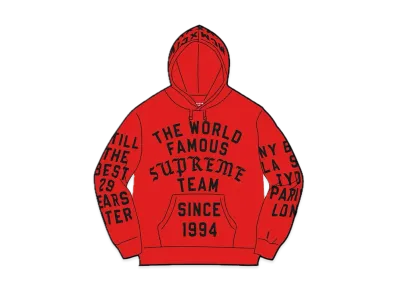 Supreme Team Flocked Hooded Sweatshirt "Red"