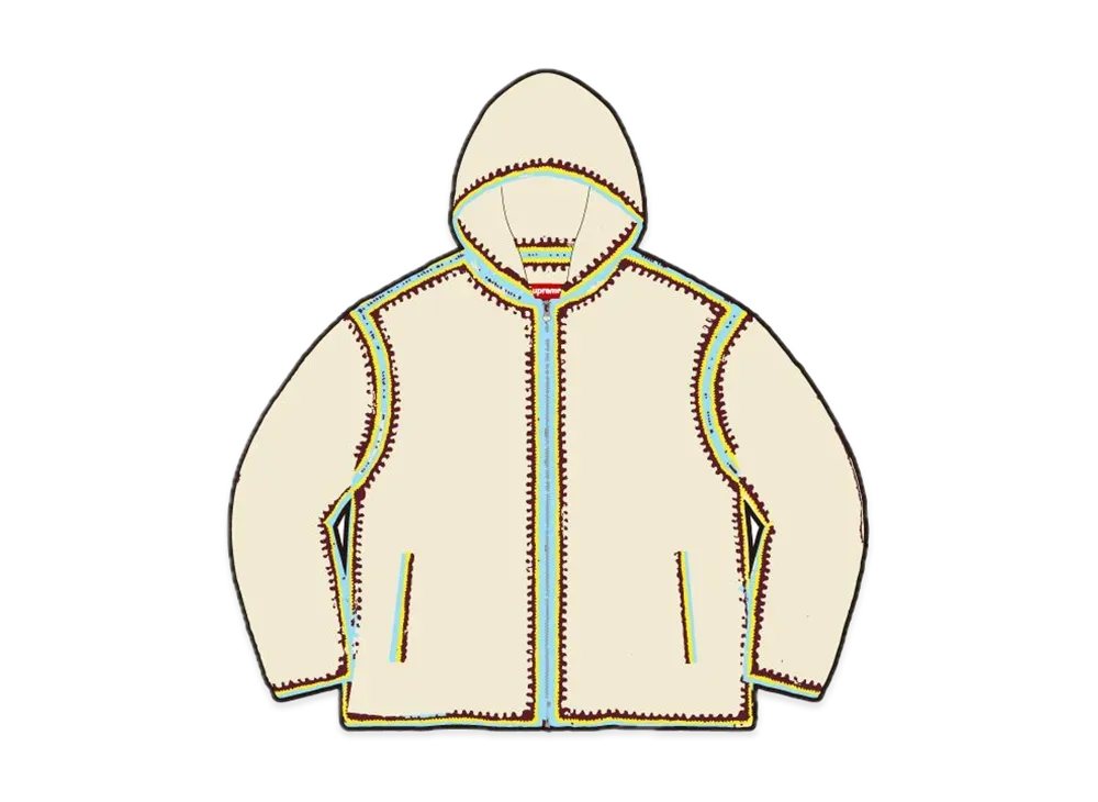 Supreme Crochet Edge Hooded Zip Up Top "White"