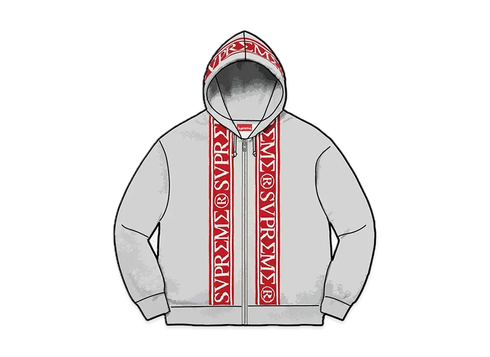 Supreme Roman Zip Up Hooded Sweatshirt "Heather Grey"