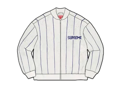 Supreme Pinstripe Varsity Zip Up Sweater "White"