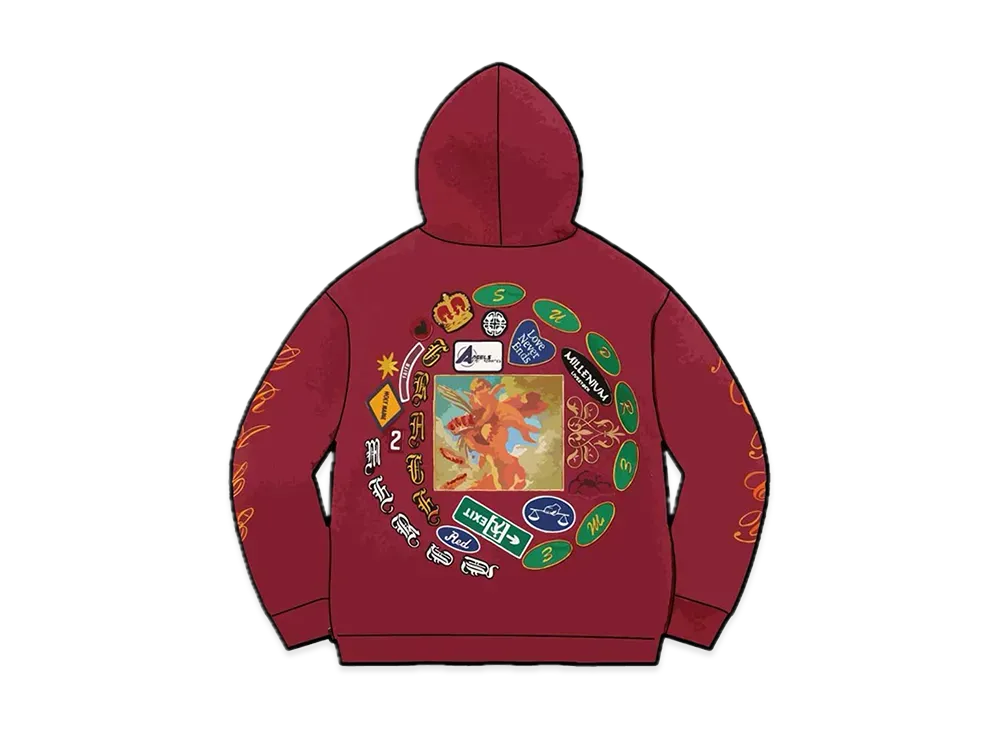 Supreme Patches Spiral Hooded Sweatshirt "Cardinal"