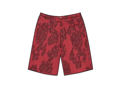 Supreme Flames Jacquard Baggy Denim Short "Washed Red"