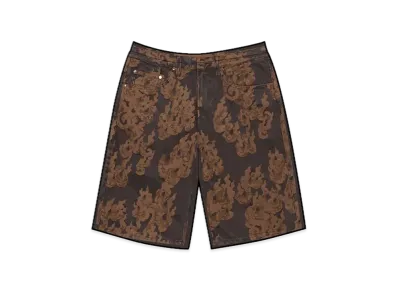 Supreme Flames Jacquard Baggy Denim Short "Washed Black"
