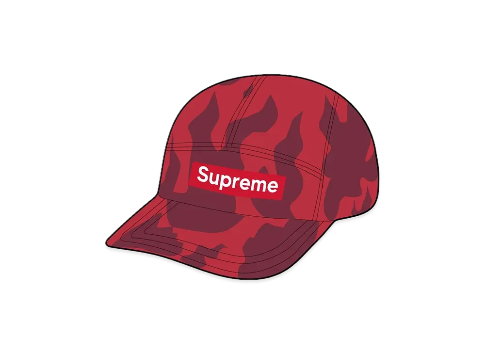 Supreme Flames Jacquard Denim Camp Cap "Washed Red"