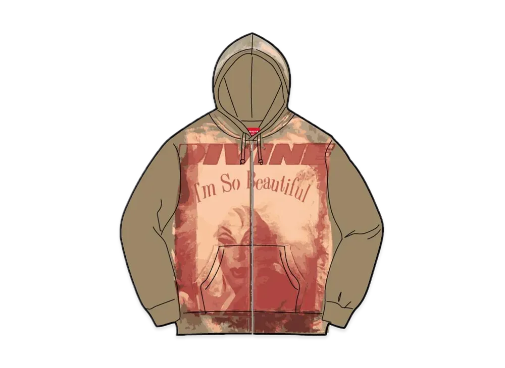 Supreme Divine Zip Up Hooded Sweatshirt "Light Olive"