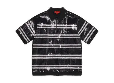Supreme Sequin Stripe Zip Polo "Black"