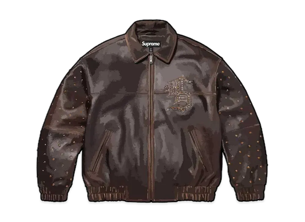 シュプリーム GEM スタッディド レザー ジャケット "ブラウン"