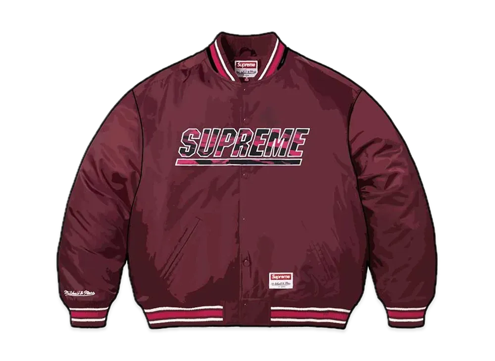 Supreme Mitchell & Ness Camo Logo Varsity Jacket "Burgundy"