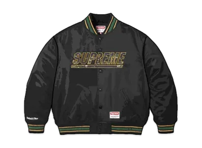 Supreme Mitchell & Ness Camo Logo Varsity Jacket "Black"