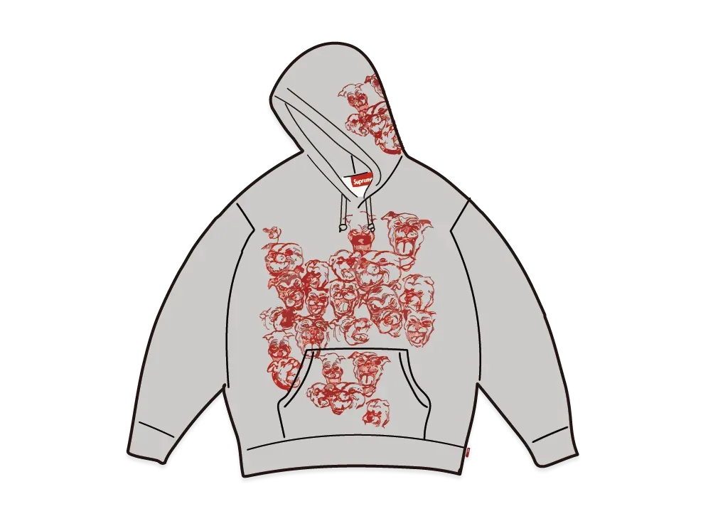 Supreme Pitbulls Embroidered Hooded Sweatshirt "Heather Grey"