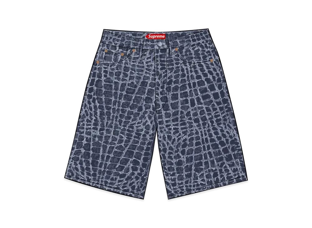 Supreme Frayed Croc Baggy Denim Short "Indigo"
