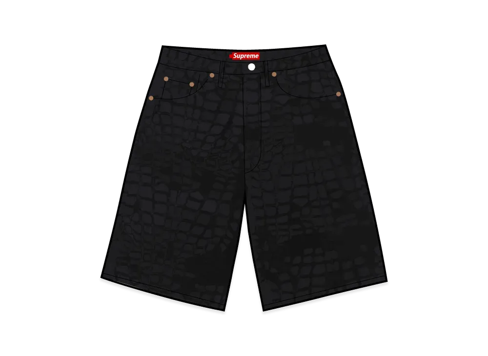 Supreme Frayed Croc Baggy Denim Short "Black"