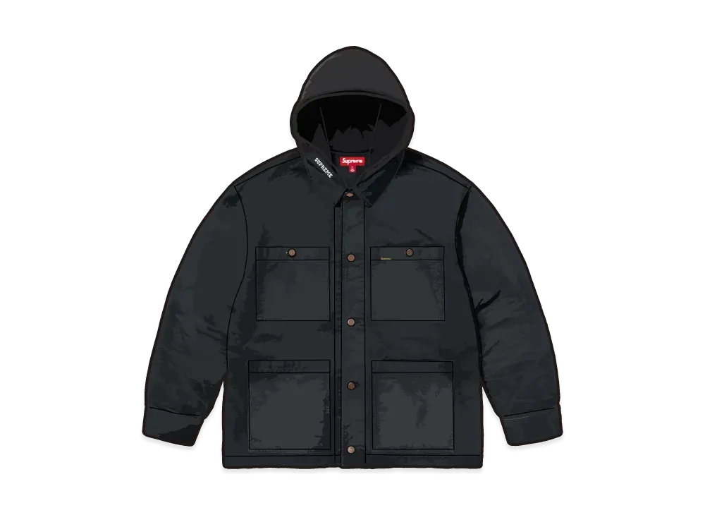 Supreme Worn Hooded Chore Coat "Black"