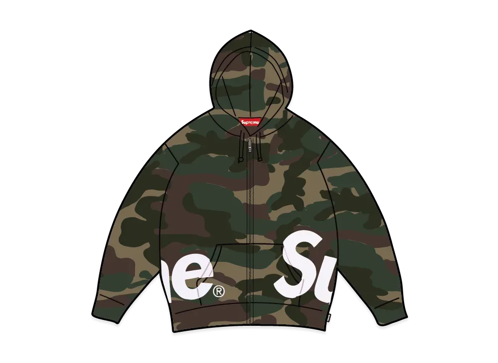 Supreme Big Logo Zip Up Hooded Sweatshirt "Woodland Camo"