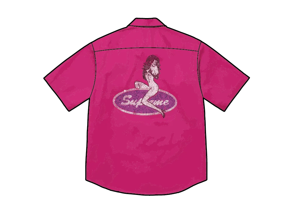 Supreme Rhinestone Pin Up S/S Work Shirt "Fuchsia"