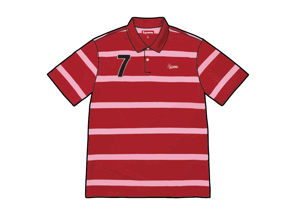 Supreme Cursive Polo "Red Stripe"