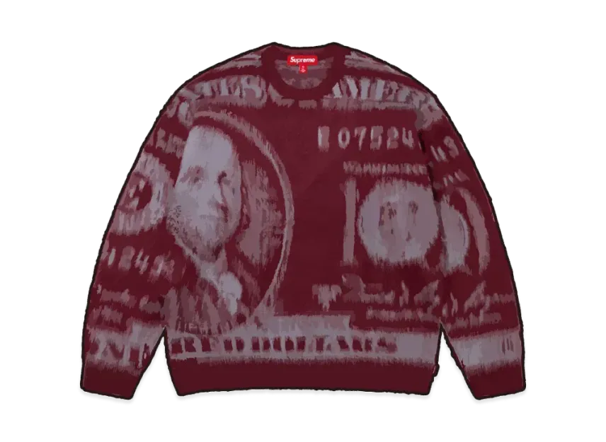 トップス Supreme money sweater burgundy Supreme Money Sweater