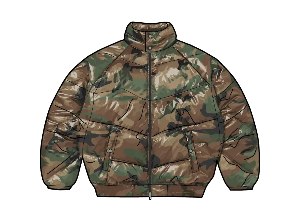 Supreme x Schott Glossy Lightweight Down Puffer Jacket "Woodland Camo"