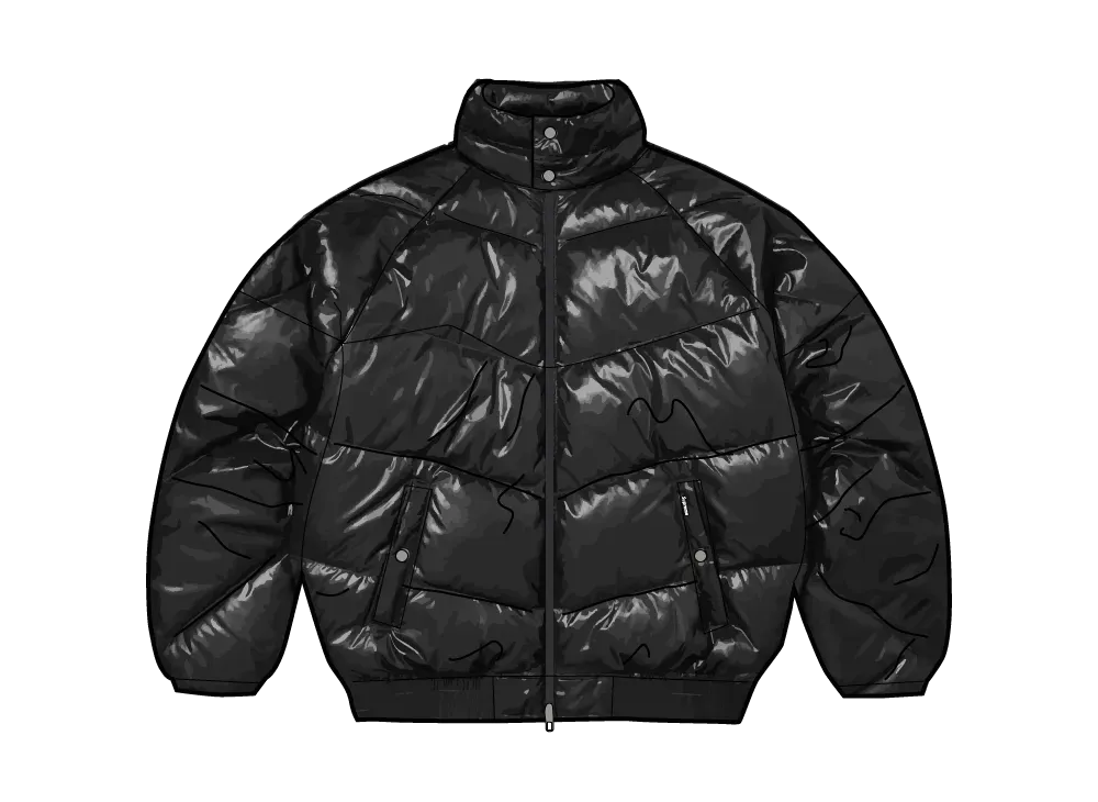 シュプリーム x ショット グロッシー ライトウェイト ダウンパファージャケット "ブラック"