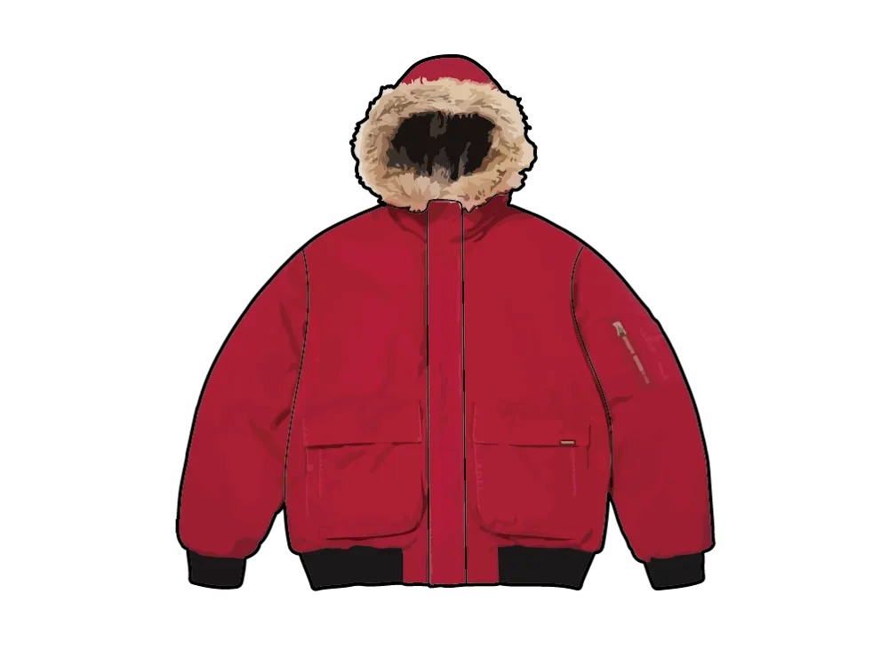 Supreme Reversible Faux Fur Hooded Work Jacket "Red"