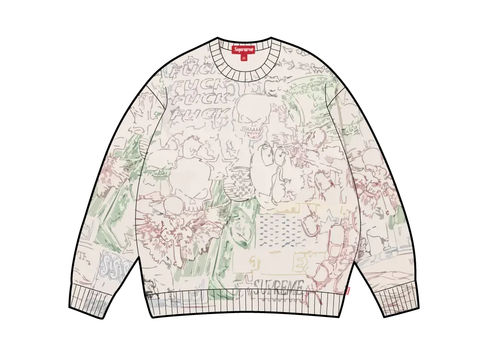 Supreme Collage Embroidered Sweater "White"