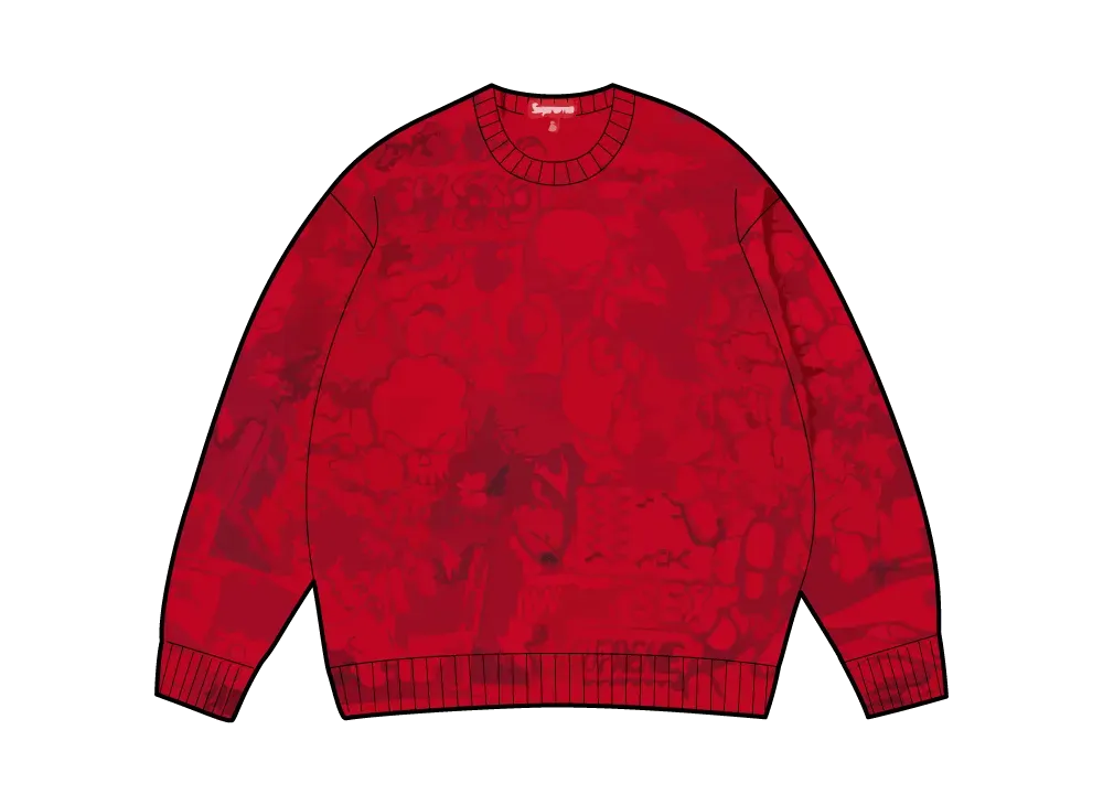 Supreme Collage Embroidered Sweater "Red"