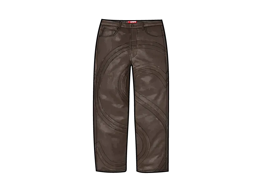 Supreme S Logo Leather Baggy 5-Pocket Jean "Brown"