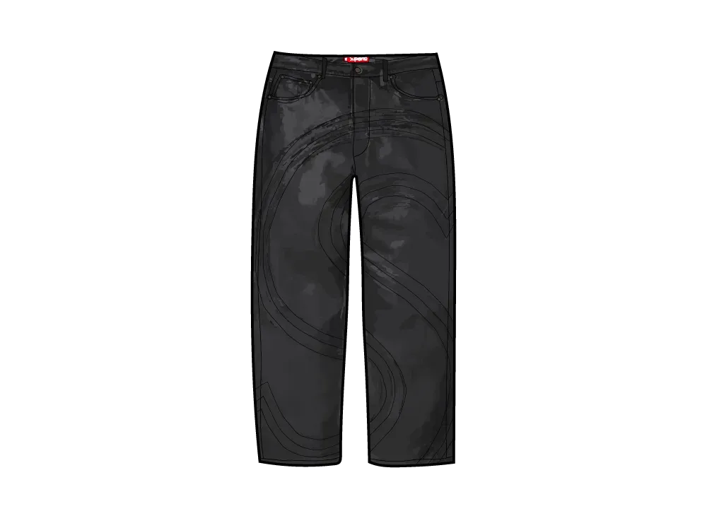 シュプリーム Sロゴ レザーバギー 5ポケットジーンズ "ブラック"