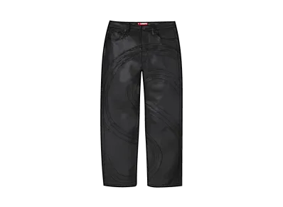 Supreme S Logo Leather Baggy 5-Pocket Jean "Black"