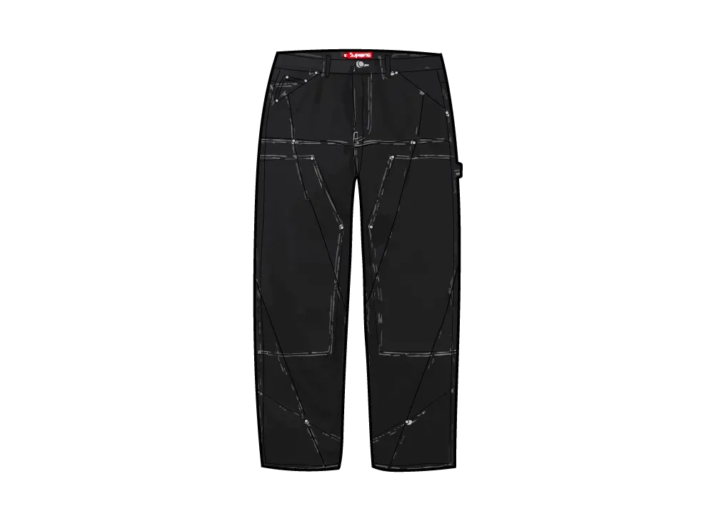 シュプリーム コントラストステッチ ダブルニー ペインタージーンズ "ブラック"