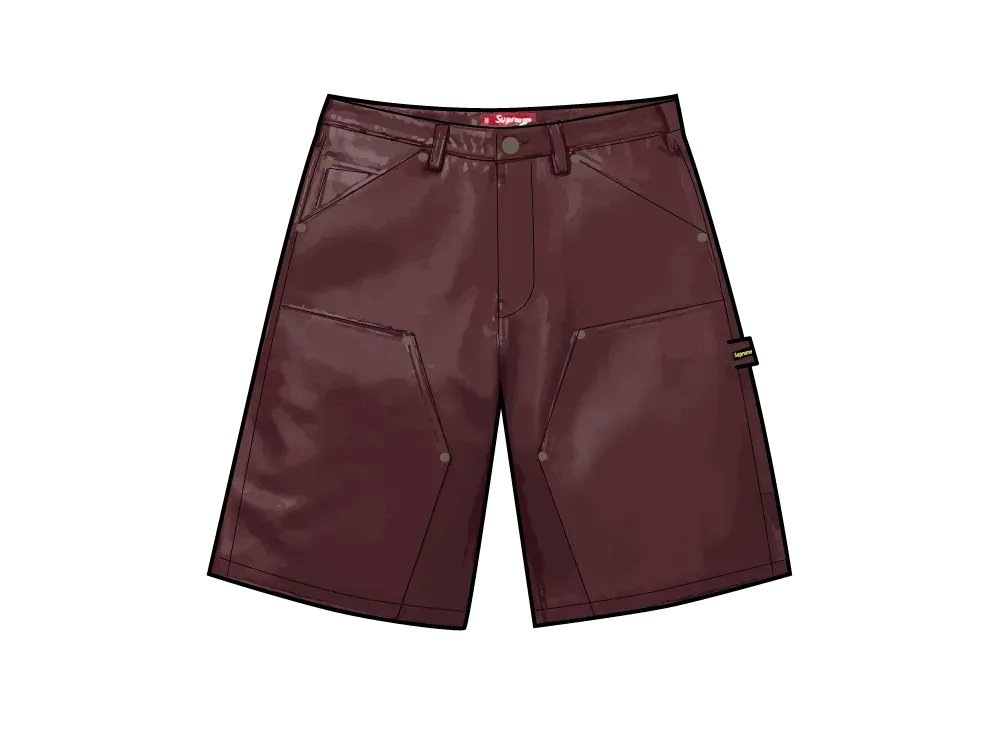 Supreme Leather Double Knee Painter Short "Burgundy"