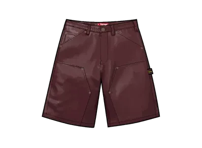 Supreme Leather Double Knee Painter Short "Burgundy"