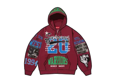 Supreme Warriors Appliqué Zip Up Hooded Sweatshirt "Cardinal"