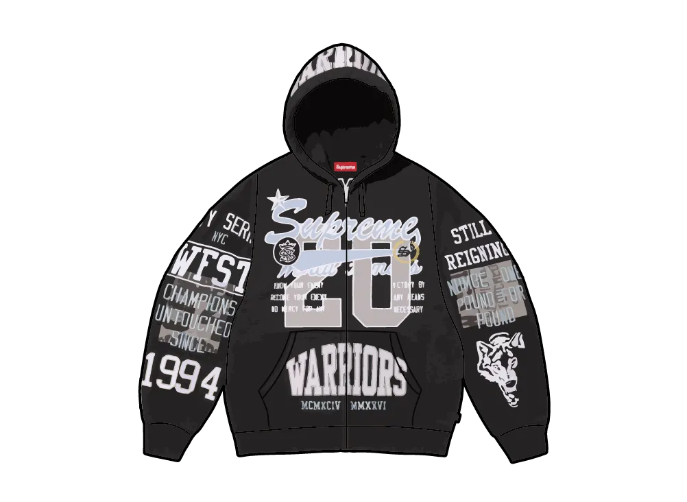 Supreme Warriors Appliqué Zip Up Hooded Sweatshirt "Black"