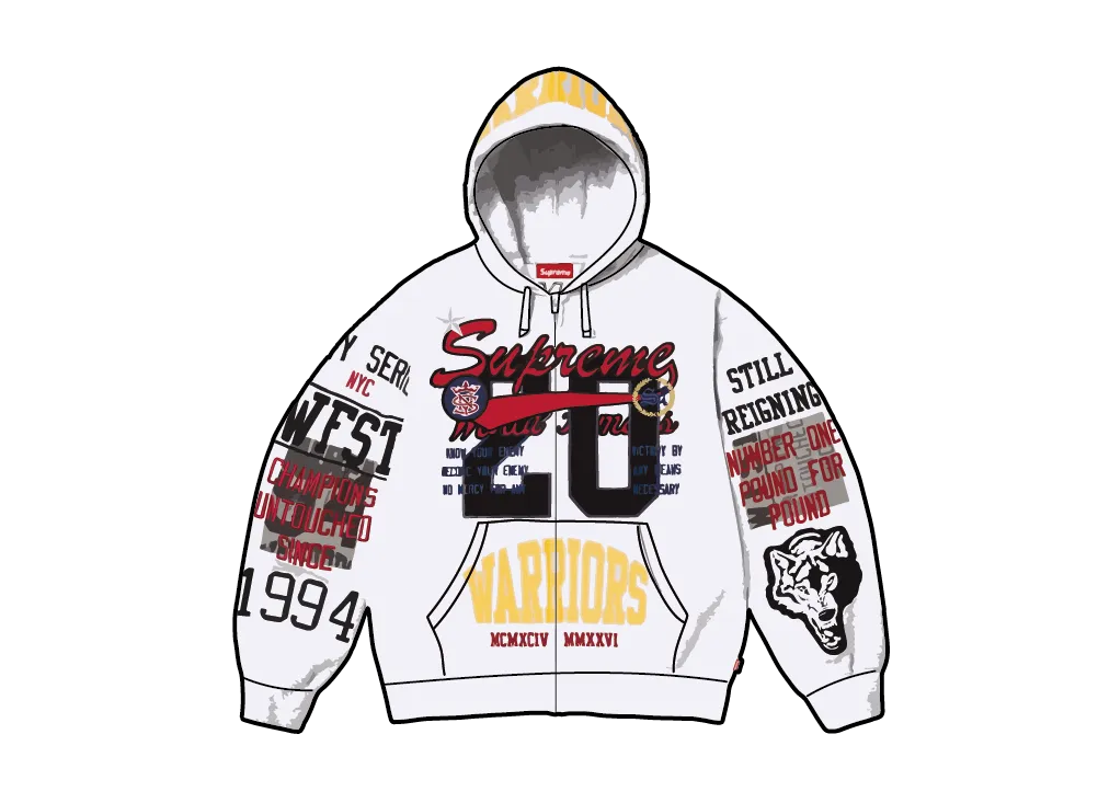 Supreme Warriors Appliqué Zip Up Hooded Sweatshirt "Ash Grey"