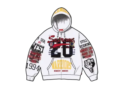 Supreme Warriors Appliqué Zip Up Hooded Sweatshirt "Ash Grey"