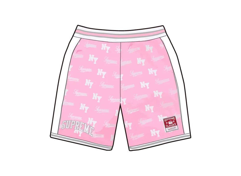 Supreme x Mitchell & Ness Monogram Basketball Short "Pink"