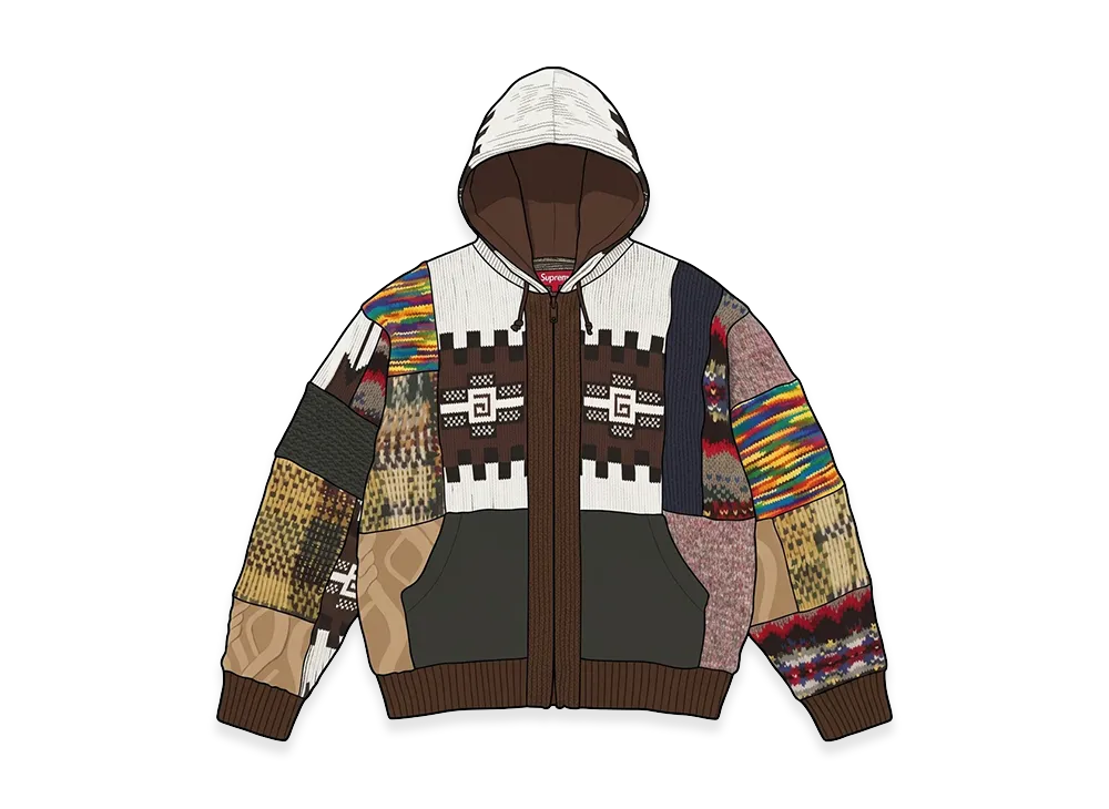 Supreme Patchwork Zip Up Hooded Sweater 