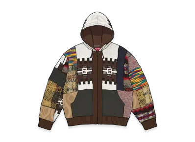 Supreme Patchwork Zip Up Hooded Sweater "Brown"
