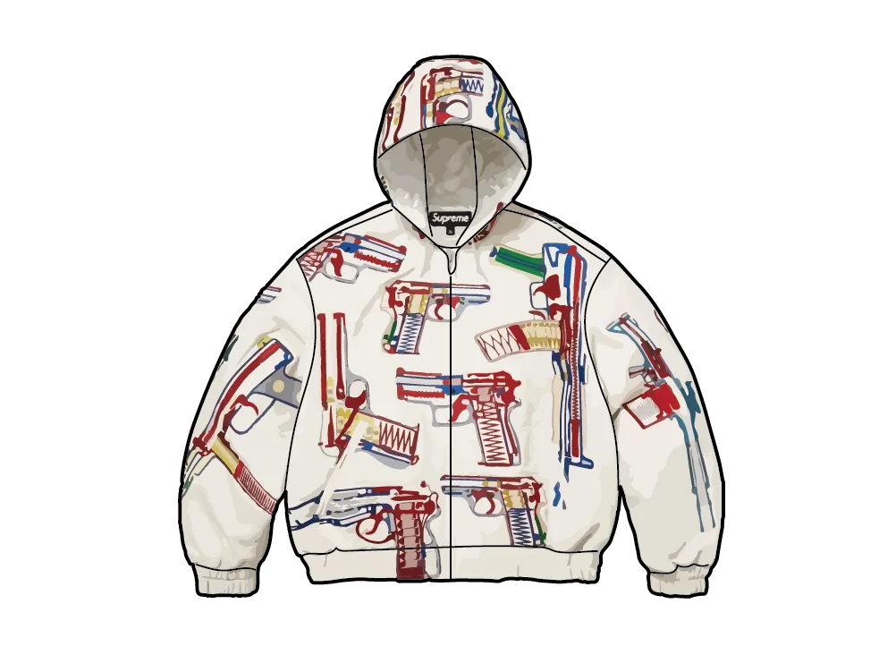 Supreme Guns Embroidered Hooded Leather Jacket "White"