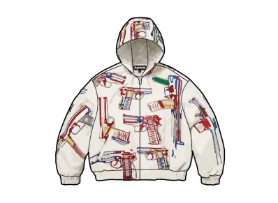 Supreme Guns Embroidered Hooded Leather Jacket "White"