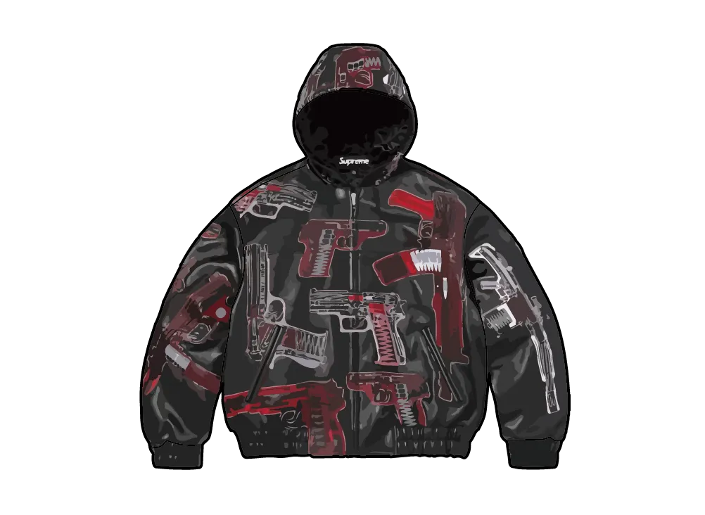 Supreme Guns Embroidered Hooded Leather Jacket "Black"